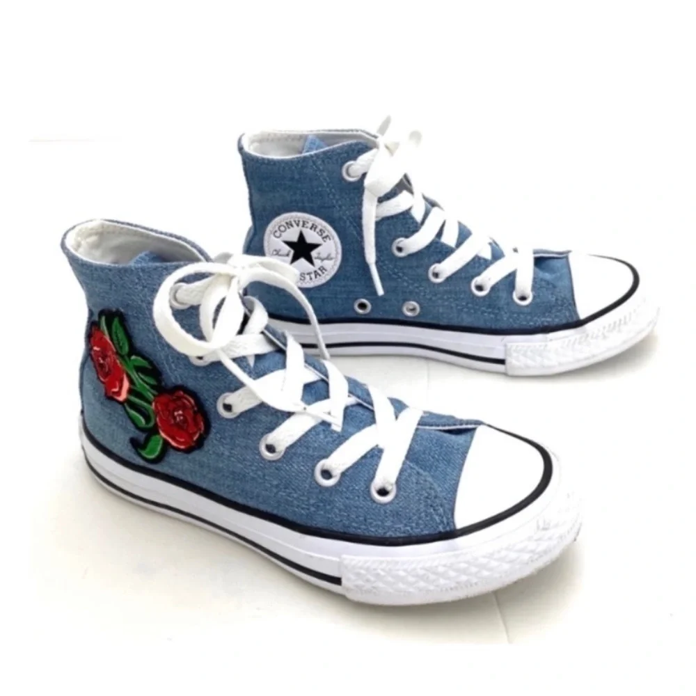 CONVERSE All Star Floral Patch Denim High Top Sneakers Size 12 Kids  362878F
